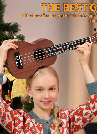 AODSK Soprano Ukulele for Beginner 21 Inch Ukelele Kit with Gig Bag StrapTuner Nylon String 4 Picks Cloth Online Lesson Holiday Gift