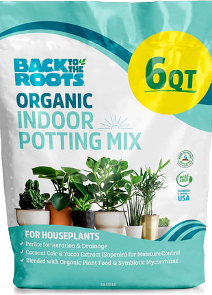 Back to the Roots 100% Organic Indoor Potting Mix (6 Quart), Promotes Healthy Houseplant Growth, Made in The USA