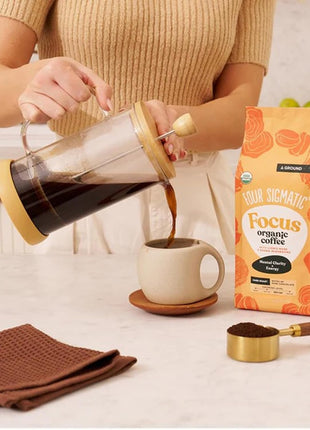 Four Sigmatic Organic Focus Mushroom Ground Coffee | Dark Roast, Organic Coffee with Lion's Mane & Chaga Mushroom for Mental Clarity & Energy Support | 12oz Bag