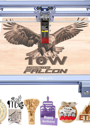 Creality Falcon 10W Laser Engraver Machine, 0.06mm High Precision Laser Engraving Machine 72W Laser Cutter and Engraver Machine for Wood Metal Acrylic Leather, 15.7"×16.3" Workspace
