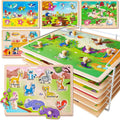 SYNARRY Wooden Puzzles for Toddlers 1-3, 6XSET Animals Puzzles for Toddlers 2-4 with Rack, Toddler Puzzles Ages 2-4, Kids Learning Educational Montessori Toys, Education Toys for 2 3 Years Boys Girls