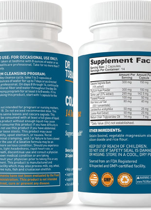Dr. Tobias Colon 14 Day Cleanse, Advanced Gut Cleanse Detox for Women & Men with Cascara Sagrada, Psyllium Husk, Senna Leaf & Probiotics, Non GMO Colon Cleanse, 28 Capsules 1 2 Daily