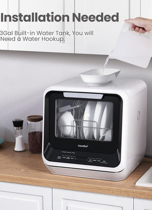 COMFEE' Portable Mini Dishwasher Countertop with 1.32Gal Built-in Water Tank for Apartments& RVs, No Hookup Needed, 6 Programs, 360° Dual Spray, 162°F High-Temp& Air-Dry Function