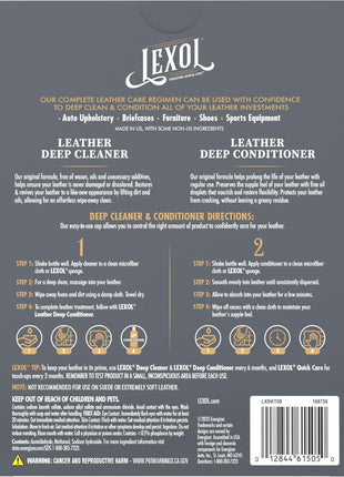 Lexol Leather Conditioner and Cleaner Kit by Lexol, Use on Furniture, Car Interiors, Shoes, Handbags, Includes 2 Application Sponges, Two-Step System, 8 oz Each