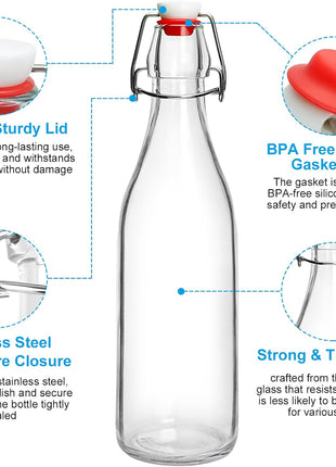 2 Pack Swing Top Glass Bottles 16oz, Flip Top Glass Bottle with Airtight Lid for Fermentation, Kombucha, Mead, Vanilla Extract, Coquito, Vinegar, Beer, Kefir, Wine, Soda, Juice, Oil for Home Brewing