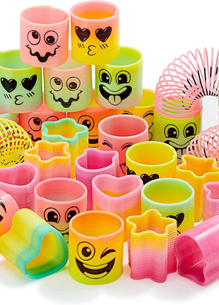 JOYIN 30 Pcs Spring Rainbow Party Favor, Mini Plastic Coil Spring Toy, Fidget Stress Coil Mini Springs Bulk Toys for Carnival Prize Birthday, Classroom Goodie Bag Stuffers