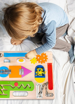 Montessori Busy Board for Toddlers, Wooden Sensory Toys, Preschool Learning Activities for Fine Motor Skills Travel Toy, Basic Life Skills Educational Gifts for 1 2 3 Years Old Kids Boys Girls