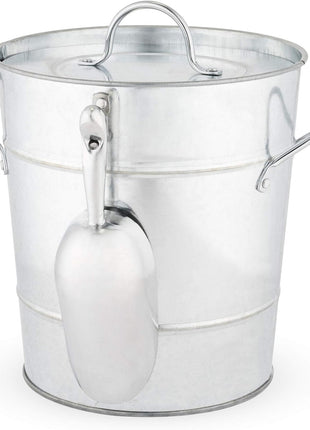 Twine Insulated Ice Bucket with Lid, Scoop & Handles for Beer, Wine, Champagne, Beverages, 1 Gal Galvanized Metal Bucket, Steel Ice Container for BBQs, Indoor & Outdoor Party Supplies, Bar Accessories