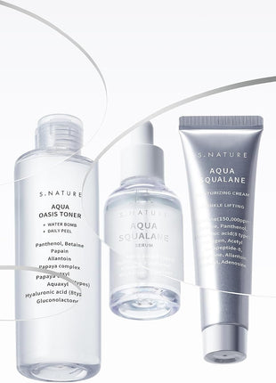 S.nature Hydrating Set, 3 Steps to Refined Pores, Lasting Hydration, Aqua Oasis Toner 300ml, Squalane Serum 50ml, Squalane Cream 60ml