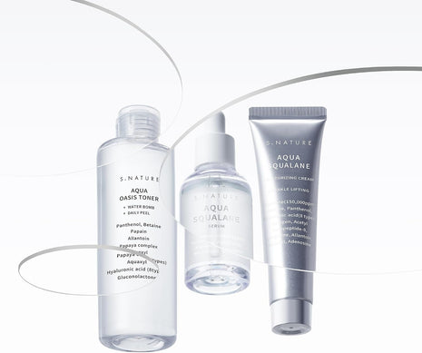 S.nature Hydrating Set, 3 Steps to Refined Pores, Lasting Hydration, Aqua Oasis Toner 300ml, Squalane Serum 50ml, Squalane Cream 60ml