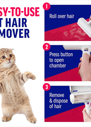 ChomChom Roller Pet Hair Remover and Reusable Lint Roller - Cat and Dog Hair Remover for Furniture, Couch, Carpet, Clothing and Bedding - Portable, Multi-Surface Fur Removal Tool (White)