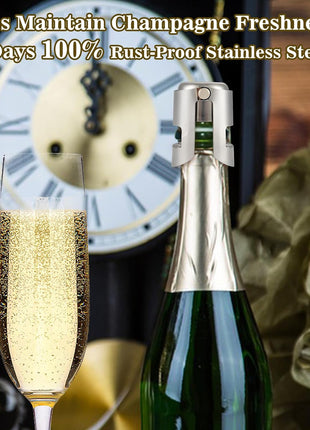 I MART Pack of 6 Stainless Steel Champagne Stoppers, Prosecco, Sparkling Wine Bottle Stopper, Cork