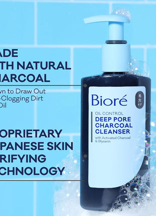Biore Deep Pore Charcoal Face Wash For Oily Skin, 6.77 fl oz, 3pk | Daily Facial Cleanser, Removes Dirt & Makeup, Charcoal Formula, Deep Pore Cleansing