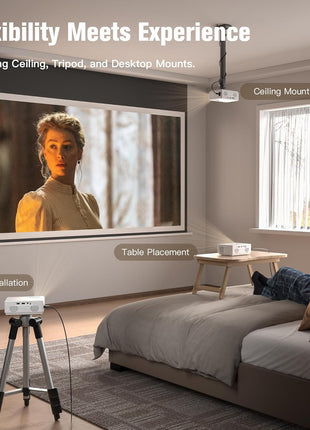 AuKing Projector, 2026 Upgraded Mini Projector, Full HD 1080P Home Theater Video Projector, Compatible with HDMI/USB/Smartphone/TV Box/Laptop (White)