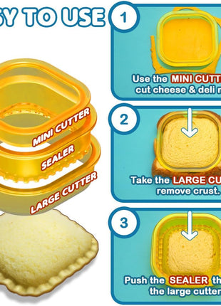 Sandwich Cutter and Sealer - Crustless Sandwich Maker - Cut and Seal | Lunch Box and Bento Box - Boys, Girls, Kids Lunch - Sandwich Cutters for Kids - Triangle, Circle, Square