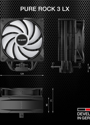 be quiet! Pure Rock 3 LX CPU Air Cooler | 4 High Performance 6mm Heat Pipes with HDT Technology | 120mm Quiet ARGB PWM Fan | AMD:AM4 AM5/Intel LGA 1700/1150/1151/1200 | Black | BK040