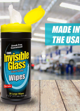 Invisible Glass 90166 Large Glass Cleaning Wipes for Streak-Free Windows, Mirrors, and Glass, Lint-Free, Ammonia-Free, Tint-Safe, for Home and Auto, Canister, 28 Wipes, Pack of 1