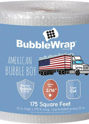 4 large rolls of Bubble Wrap total 700 feet, small bubbles 3/16 cushioning, 700 ft, heavy duty, perforated Every 12" Made in the USA by American Bubble Boy, bulk packaging wrap for moving and shipping