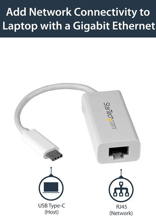 StarTech.com USB-C to Gigabit Ethernet Adapter - White - Thunderbolt 3 / 4 Compatible - Windows & Mac - RJ45 LAN Network Converter (US1GC30W)