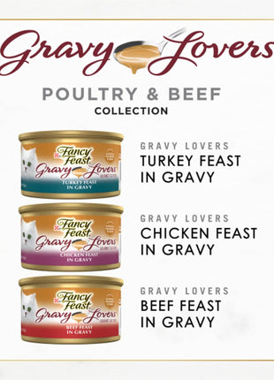 Purina Fancy Feast Gravy Lovers Poultry and Beef Grilled Gourmet Wet Cat Food Variety Pack - (Pack of 24) 3 oz. Cans