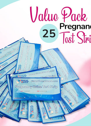 Clinical Guard 25 Pregnancy Tests Early Detection Strips - Sensitive & Accurate Measurement Within 5 mins -Pregnancy Test Strips for Women - HCG Test Strip Kit- Pruebas De Embarazo