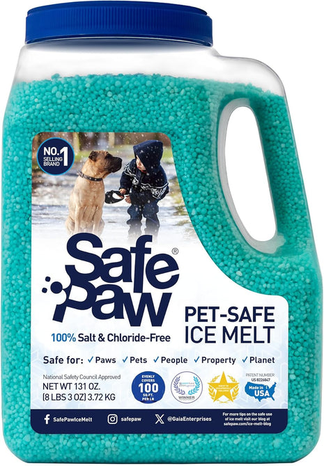 Safe Paw 2-Pack Pet-Safe Snow & Ice Melter, Salt- & Chloride-Free, 8 Lbs - Pet-Friendly Winter Maintenance Product for Driveway, Concrete, Sidewalk, and Outdoor Spaces