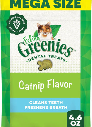 Greenies Cat Treats, Feline Veterinarian-Recommended Adult Natural Dental Treats, Catnip Flavor, 9.75 oz. Tub