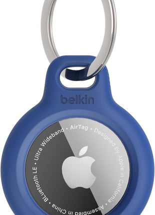 Belkin Apple AirTag Secure Holder with Key Ring - Durable, Scratch-Resistant Case with Open Face & Raised Edges - Protective AirTag Keychain Holder Accessory for Keys, Pets, Luggage, & More - Blue