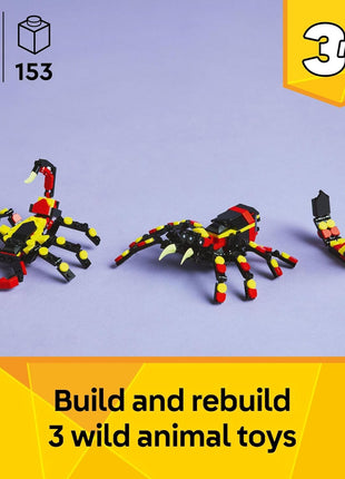 LEGO Creator 3 in 1 Wild Animals Surprising Spider Toy - Building Toy with 3 Build Options, Spider, Scorpion, or Snake - Animal Figures for Kids, Boys & Girls, Ages 7+ - Gift Idea for Birthday - 31159
