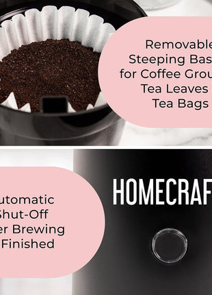 Homecraft Electric Iced Tea Maker for Sweet Tea and Cold Brew Coffee, Double Insulated Pitcher, Black, Small