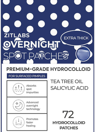 Pimple Patches for Face | Hydrocolloid Acne Patches with Tea Tree Oil & Salicylic Acid | For Zits, Blemishes, Breakouts | Medical-Grade Hydrocolloid | Overnight PM Patches | Pack of 72