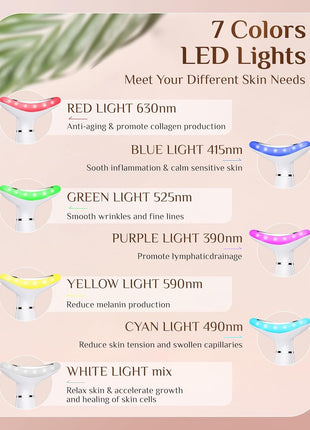 Dopsikn 7 Color Galvanic Machines - Red Light Therapy for Face and Neck, Face Massager Tool for Wrinkles, Double Chin, Vibrating Facial Massager with Thermals, White