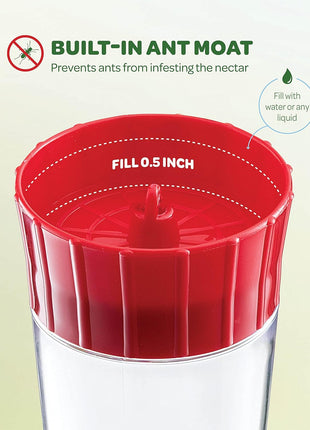 Hummingbird Feeder 10 oz [Set of 2] Plastic Feeders for Outdoors, with Built-in Ant Guard - Circular Perch with 5 Feeding Ports - Wide Mouth for Easy Filling/2 Part Base for Easy Cleaning