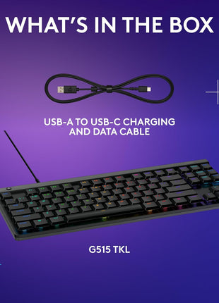 Logitech G515 TKL Wired Low Profile Gaming Keyboard, Fully Customizable RGB, Double-Shot PBT Keycaps, Tactile/Brown Switches - Black