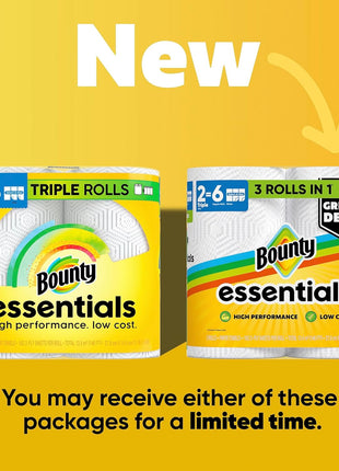 Bounty Essentials Select-A-Size Paper Towels, White, 2 Triple Rolls = 6 Regular Rolls (Packaging May Vary)