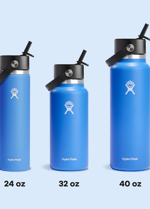 Hydro Flask Water Bottle   Insulated Stainless Steel   Wide Straw Lid, Non Spill, Leakproof in 32 Oz Cascade Blue
