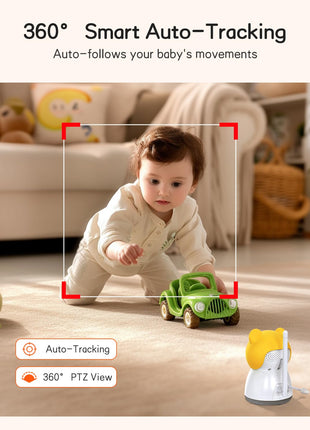 2K Smart WiFi Baby Monitor with Camera and Audio, 5inch Display, Smartphone App, Auto Tracking, Cry & Motion Detection, Temp & Humidity Sensor, HD Night Vision