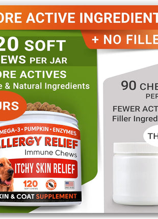 Allergy Relief + Omega 3 Dogs Bundle - Itchy Skin Treatment + Allergy & Itch Relief Skin & Coat Supplement - Omega3 & Pumpkin - Anti Itch Support - 300 ct - Peanut Butter + Salmon Flavor - Made in USA