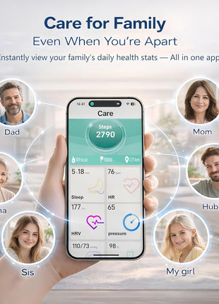Smart Ring Health & Fitness Tracker for Men & Women, Heart Rate, SPO2, Sleep & Activity Monitoring, IP68 Waterproof, Long Battery Life, Family Care Mode, No Subscription Fee (Gold, 8)