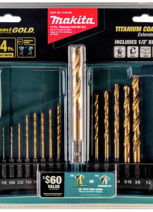Makita B-65399 Impact Gold 14 Pc. Titanium Drill Bit Set, 1/4 In. Hex Shank
