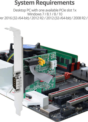 SIIG Single Serial PCIe Card Adapter, 16650 UART, Baud Rates up to 250Kbps, PCIe 2.0 x1 to 1x RS-232 Male 9-pin DB9, RS-232 5V or 12V Power, ASIX AX99100 Chipset, Dual-Profile Brackets (JJ-E20611-S1)
