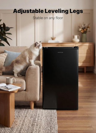 Upstreman 3.2 Cu.Ft Mini Fridge with Freezer, Quiet Efficient Small Fridge, Compact Refrigerator with Adjustable Thermostat, for Dorm, Bedroom, Office, Black-BR321