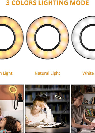 Woputne Desk Lamp Clip Light, 10 Dimmable Brightness 3 Light Modes Reading Light, Clamp Bedside Lamp for Painting, Craft, Study (Black)