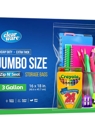 12 Large Storage Bags With Zipper Top - 3 Gallon Size, 16 inch x 18 inch, Extra Large Plastic for Clothes, Travel, Moving, Large Reusable freezer bags, BPA-Free, 2-mil Thick