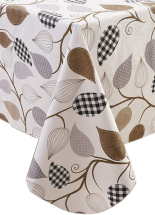 Heavy Duty Vinyl Tablecloth with Flannel Backing Waterproof Oil Proof Plastic Table Cloth Stain Resistant Wipeable Rectangle or Square Table Cover for Indoor and Outdoor (Leaves, 60x84 Inch)