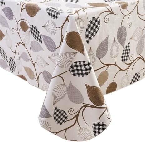 Heavy Duty Vinyl Tablecloth with Flannel Backing Waterproof Oil Proof Plastic Table Cloth Stain Resistant Wipeable Rectangle or Square Table Cover for Indoor and Outdoor (Leaves, 60x84 Inch)