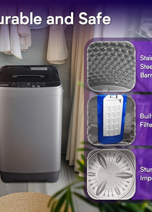 Anypro Portable Washing Machines 17.8LBS Full Automatic Clothes Washer and Spinner Combo with 10 Programs and 8 Water Levels, Compact Laundry Wash Spin Dryer for Apartment RV Dorm Home, Grey
