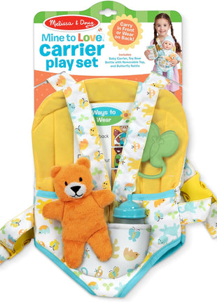 Melissa & Doug Mine to Love Carrier Play Set for Baby Dolls with Toy Bear, Bottle, Rattle, Activity Card