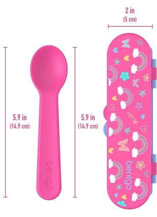 Bentgo Kids Plastic Utensil Set with Fork, Spoon, & Storage Case | Reusable, PFAS- & BPA-Free, Easy-Grip Handles, Lightweight, Dishwasher Safe, School, Travel & On-the-Go (Rainbows)