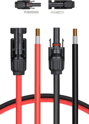 BougeRV 20 Feet 10AWG Solar Extension Cable with Female and Male Connector with Extra Pair of Connectors Solar Panel Adaptor Kit Tool (20FT Red + 20FT Black)